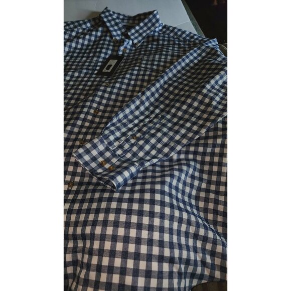 Roundtree & Yorke Men's 2XB Blue & White Check Button-Down Shirt Long Sleeve New - Picture 8 of 15
